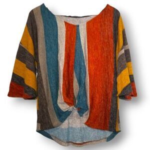 Boutique Earthtone Striped Boho Knot Front Blouse-Small-3/4 Bell Sleeve-NWOT